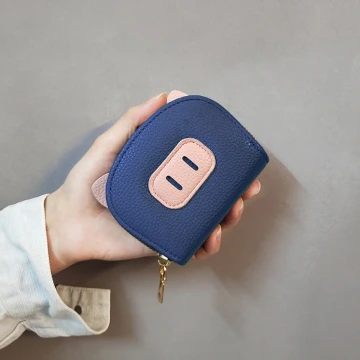 小豬鼻荔枝紋皮革&times;風琴卡夾&times;藍色