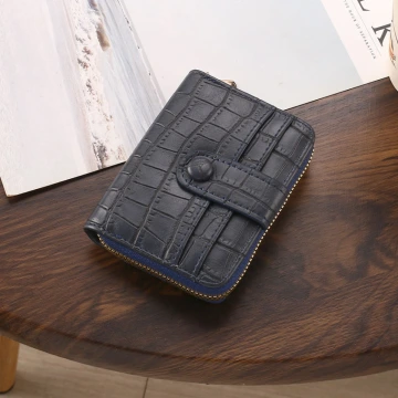 簡約鱷魚紋皮革×風琴卡夾×深藍
