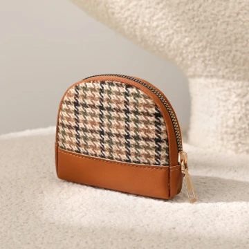 千鳥紋×拉鍊零錢包×棕咖