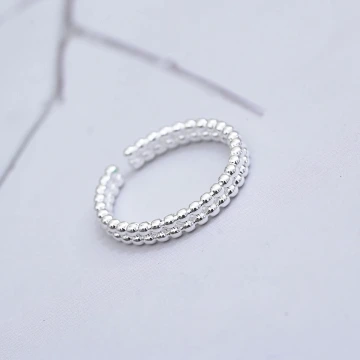925銀飾×雙層小銀珠×開口戒指