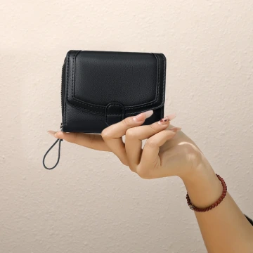 都會風多巴胺×三折短皮夾×黑色