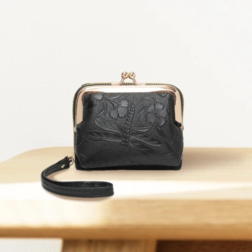 復古花園壓紋口金包&times;雙層可拆&times;風琴卡夾&times;黑色