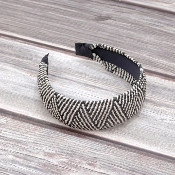 草編黑白條紋寛版&times;髮箍