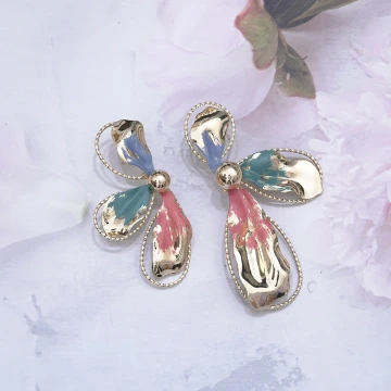 琺瑯金屬大花朵×吊墜耳環