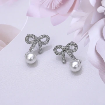 925銀針&times;珍珠晶鑽蝴蝶結&times;耳針