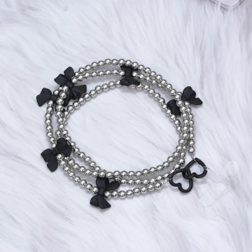 銀珠黑蝴蝶結×手機斜背雙勾掛繩