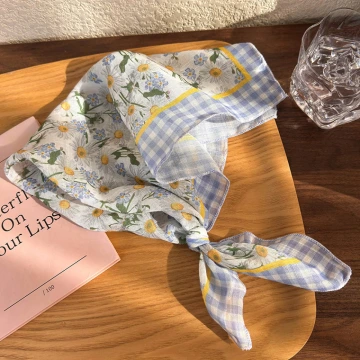 藍格白色小雛菊×絲巾×四角頭巾