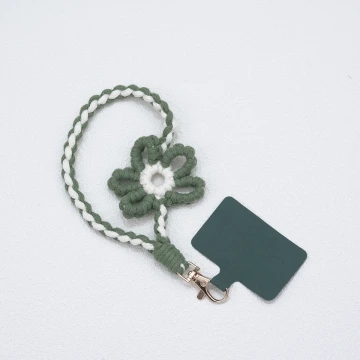 針織小花兒×手機腕帶掛繩×深綠