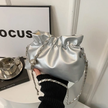 抓皺小水桶包×小香風鍊條斜背包×銀色