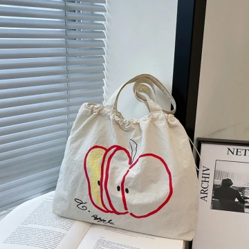 蘋果印花束口袋×肩背包×白色