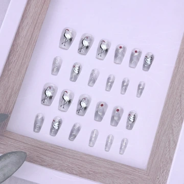 東方水墨仙鶴亮面×穿戴式手指甲片×二十四入