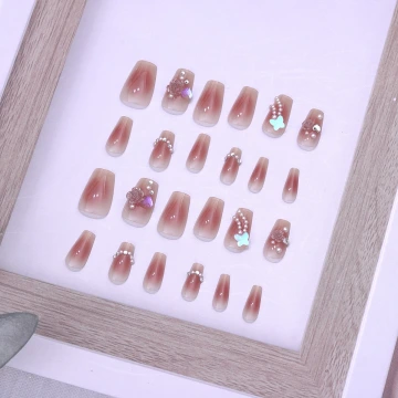 粉玫瑰珍珠亮面×穿戴式手指甲片×二十四入