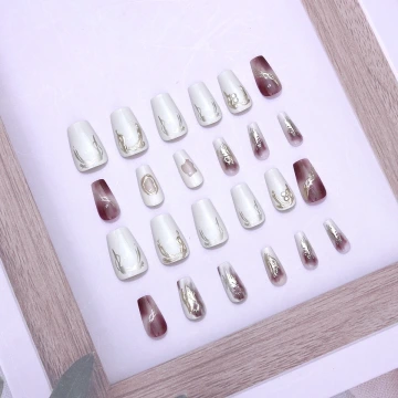 紅咖白巧克力亮面&times;穿戴式手指甲片&times;二十四入