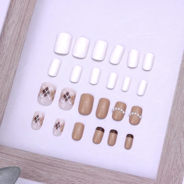 學院風奶茶菱紋亮面&times;穿戴式手指甲片&times;二十四入