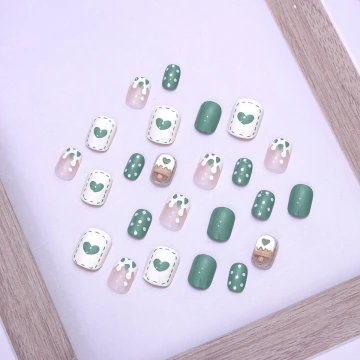 綠心冰棒蝴蝶結亮面×穿戴式手指甲片×二十四入