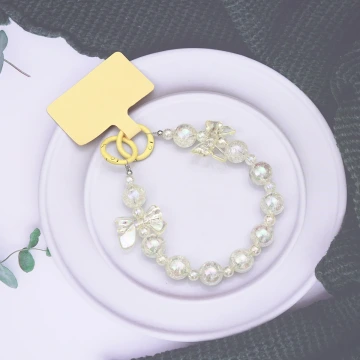 糖果紙彩珠蝴蝶結×手機腕帶掛繩×黃色