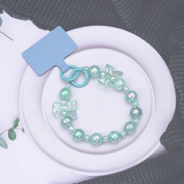 糖果紙彩珠蝴蝶結×手機腕帶掛繩×藍色