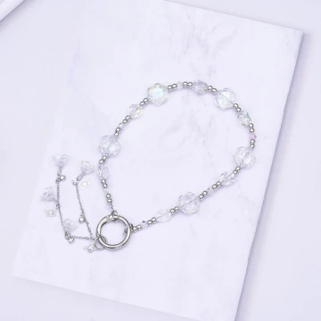 晶透玫瑰花流蘇×手機腕帶掛繩×白色