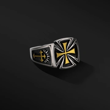 美式×復古×十字軍金色圖騰×開口戒指