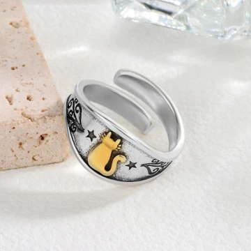 美式&times;復古&times;金色貓背影&times;開口戒指