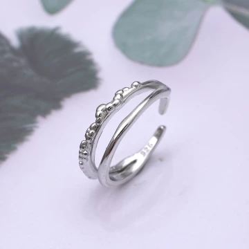 925銀飾×不規則肌理雙線×開口戒指