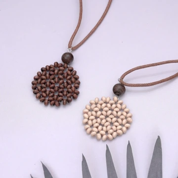 木質圓珠×蠟繩×可調節長項鍊×共二色