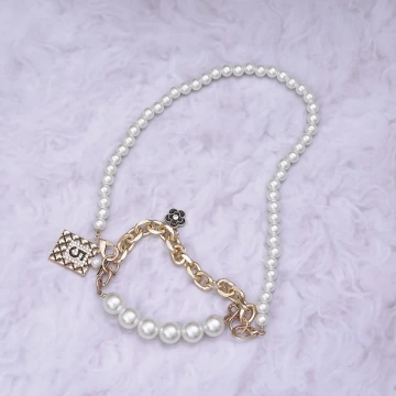 金色山茶花香水瓶珍珠×飲料杯繩×珍珠提把