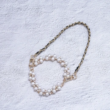 金色鑲鑽珍珠葡萄×飲料杯繩×黑色提把