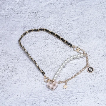 金色愛心珍珠餅乾×飲料杯繩×黑色提把