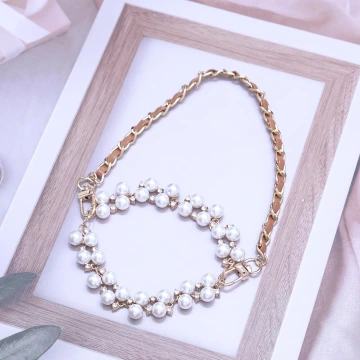 金色鑲鑽珍珠葡萄×飲料杯繩×棕咖提把