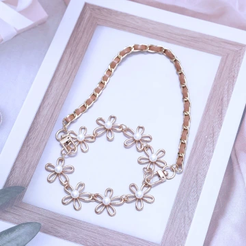 金色珍珠雛菊×飲料杯繩×棕咖提把