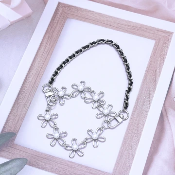 銀色珍珠雛菊×飲料杯繩×黑色提把