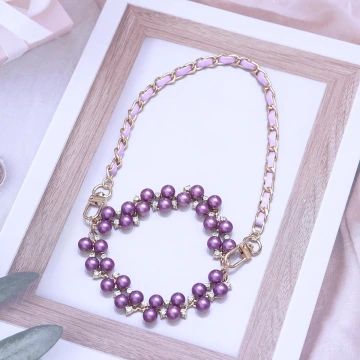 紫色鑲鑽珍珠葡萄×飲料杯繩×紫色提把