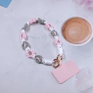 小花朵編織×手機腕帶掛繩×白粉灰