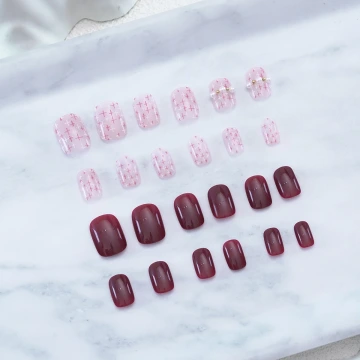 毛呢紅小香風亮面×穿戴式手指甲片×二十四入