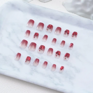 漸層朱霞紅晶亮面×穿戴式手指甲片×二十四入