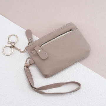 皮革多層鑰匙扣×手拿零錢包×卡其