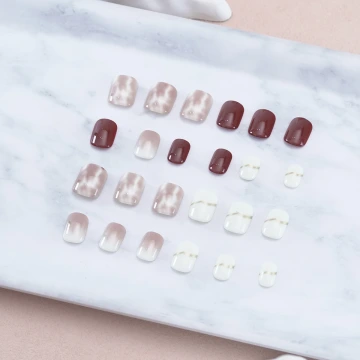 摩卡暈染白底金線亮面&times;穿戴式手指甲片&times;二十四入