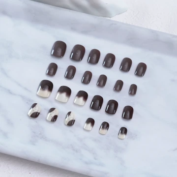 拿鐵褐棕漸白亮面×穿戴式手指甲片×二十四入