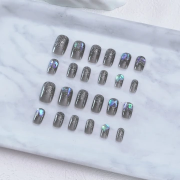 鐵灰冰晶閃光亮面&times;穿戴式手指甲片&times;二十四入