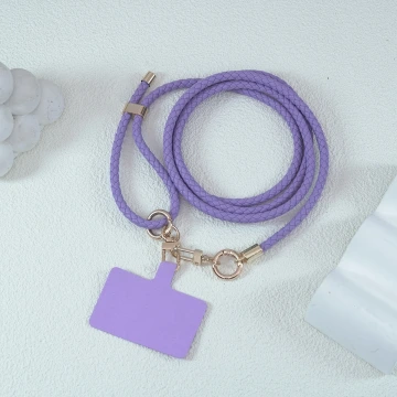皮革編織×長度可調×手機斜背雙勾掛繩×紫色
