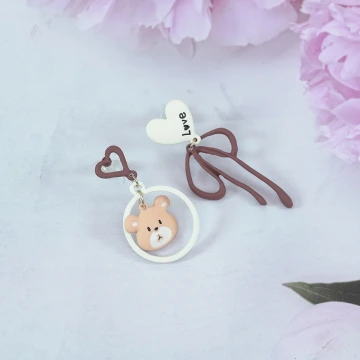 LOVE小熊蝴蝶結×不對稱吊墜耳環