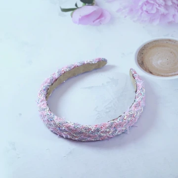 繽彩粉紅小香風毛呢×髮箍