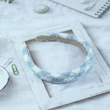 藍白菱紋小香風毛呢×髮箍