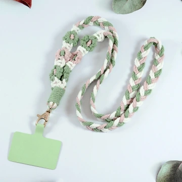 粗麻辮小花朵&times;手機單勾掛脖吊繩&times;粉綠
