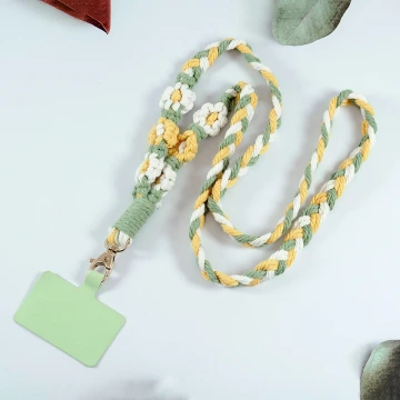 粗麻辮小花朵&times;手機單勾掛脖吊繩&times;黃綠