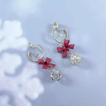 紅領結C字輕奢晶鑽球&times;蚊香盤U型耳夾&times;紅色