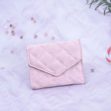 信封爆閃麂皮&times;三折短皮夾&times;粉紅