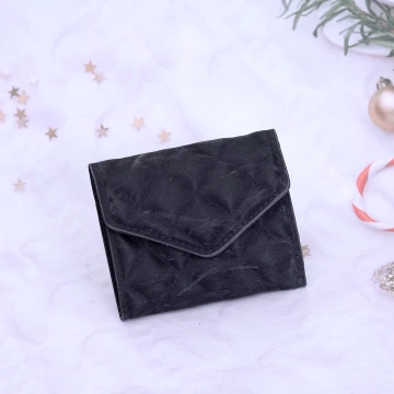 信封爆閃麂皮&times;三折短皮夾&times;黑色