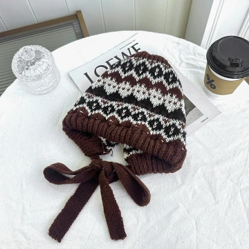 費爾島毛線格紋×毛帽×棕咖